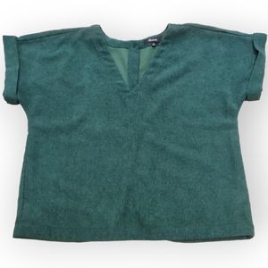 Madewell green corduroy velvet velour back button boxy top blouse sz M